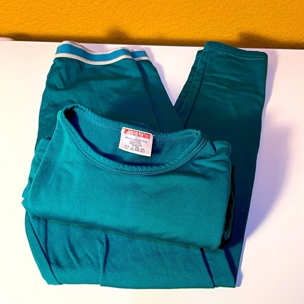 Rocky Fleece Lined Long Underwear / Pajama Set Teal/Aqua Blue Boys Medium